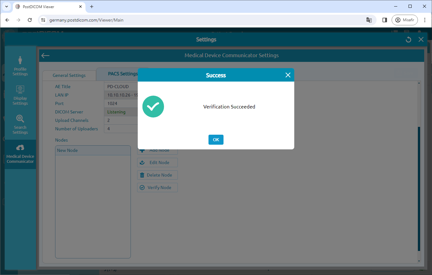 Editing Medical Device Communicator (MeDiC) PACS Server Settings for Windows