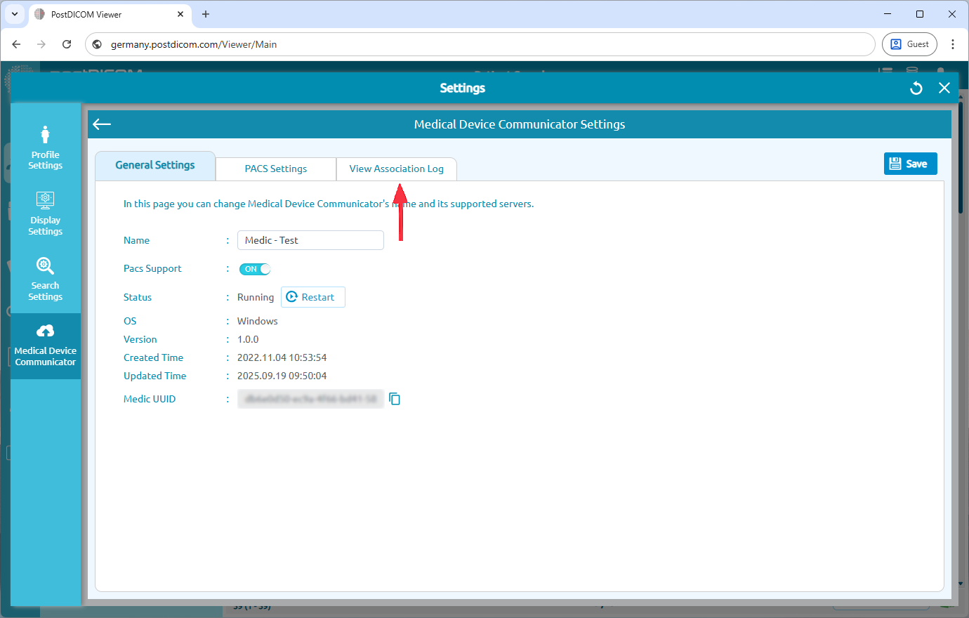 Editing Medical Device Communicator (MeDiC) PACS Server Settings for Windows